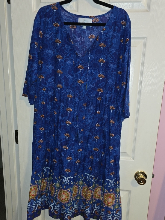 one summer Dresses & Skirts - One Summer Blue Floral‎ Dress with Orange Accents